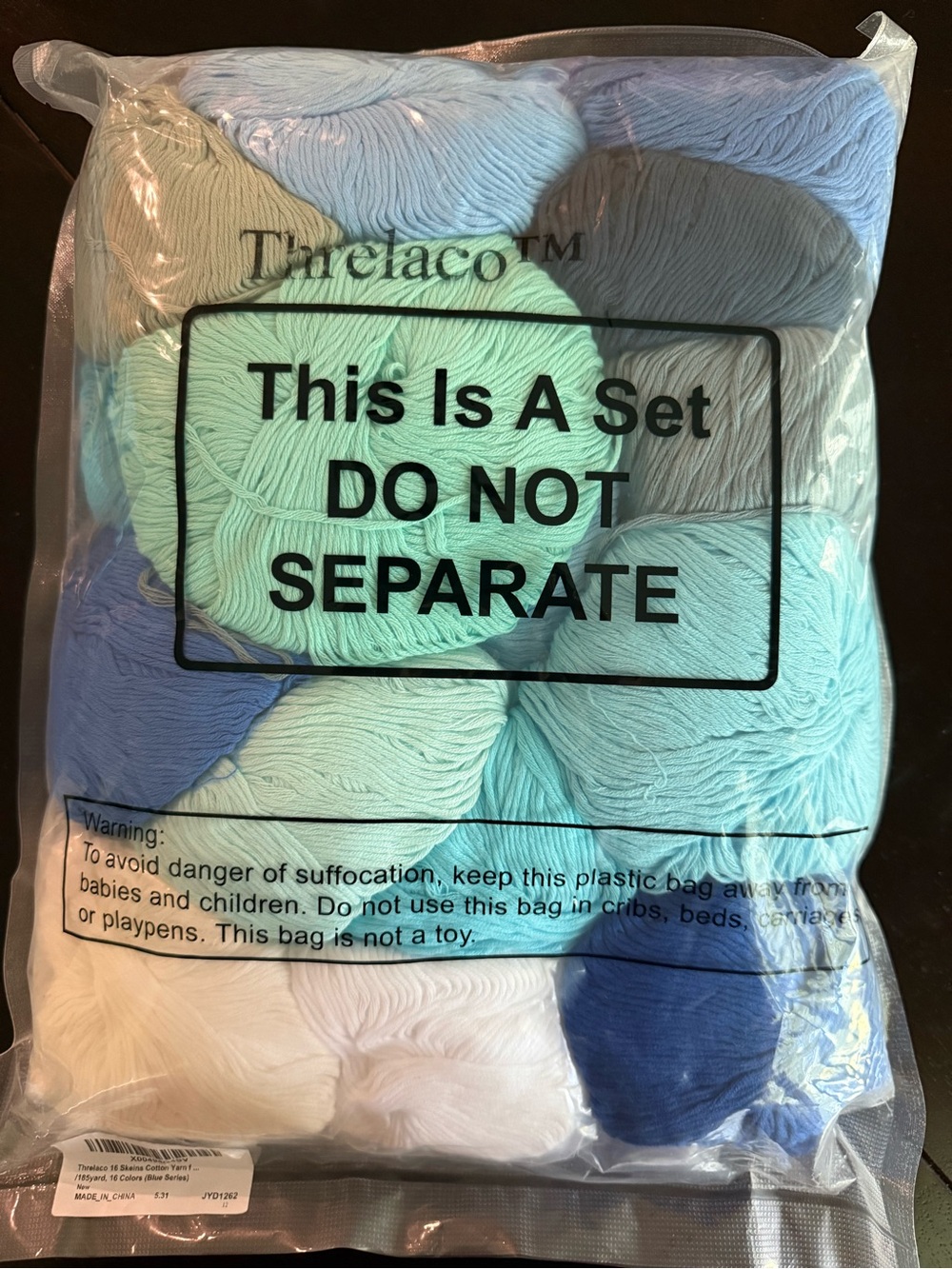 Threlaco 16 Skeins Cotton Yarn Blue Series